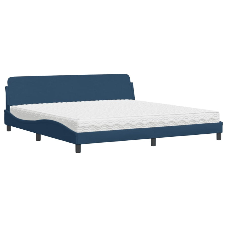 Bed Met Matras Stof 200 x 200 cm Blauw