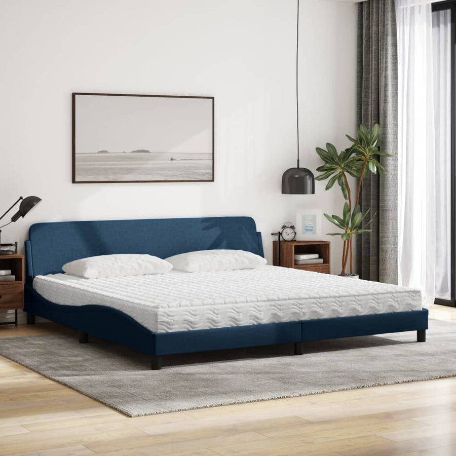 Bed Met Matras Stof 200 x 200 cm Blauw