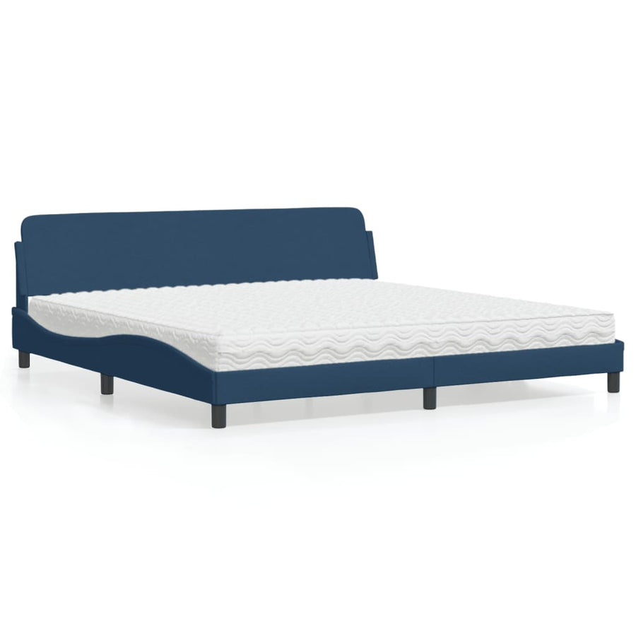 Bed Met Matras Stof 200 x 200 cm Blauw
