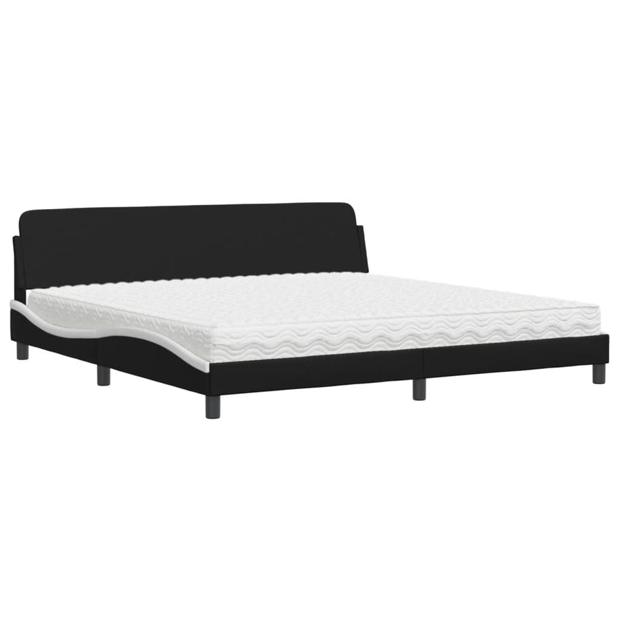 Bed Met Matras Kunstleer 200 x 200 cm Zwart en wit