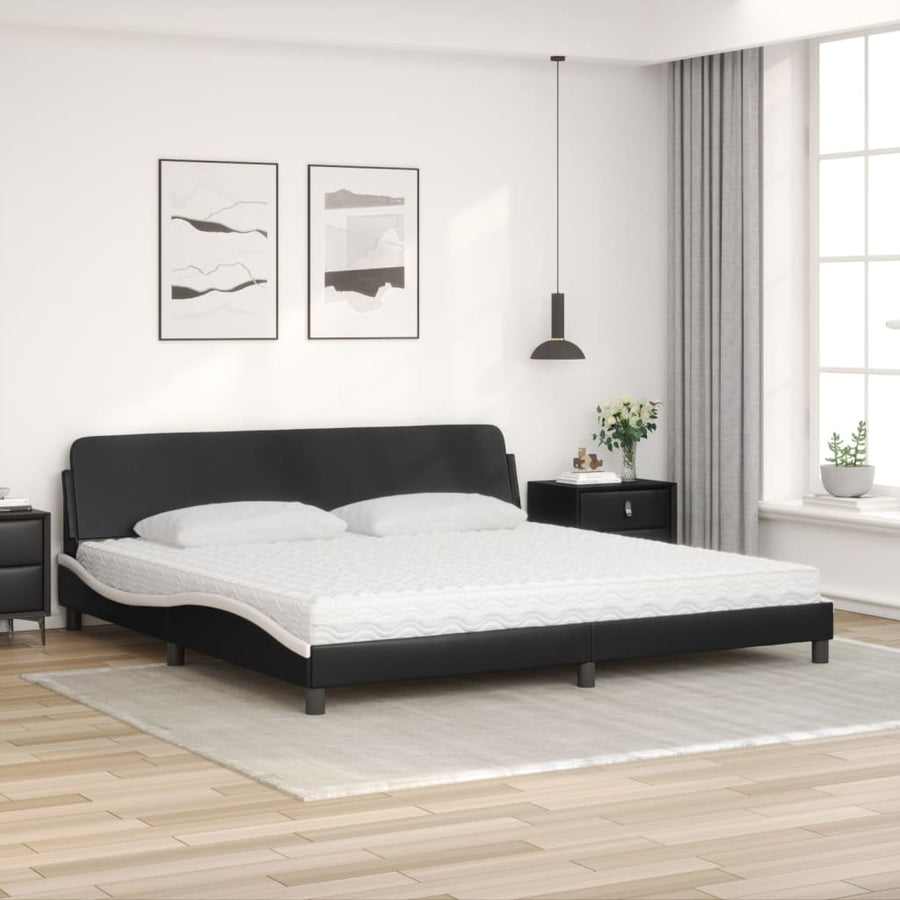 Bed Met Matras Kunstleer 200 x 200 cm Zwart en wit