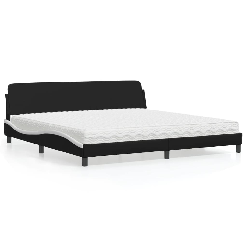 Bed Met Matras Kunstleer 200 x 200 cm Zwart en wit