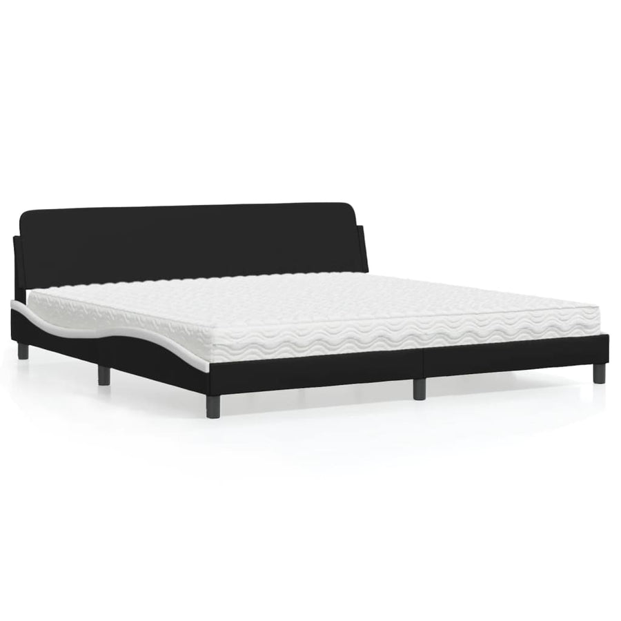 Bed Met Matras Kunstleer 200 x 200 cm Zwart en wit