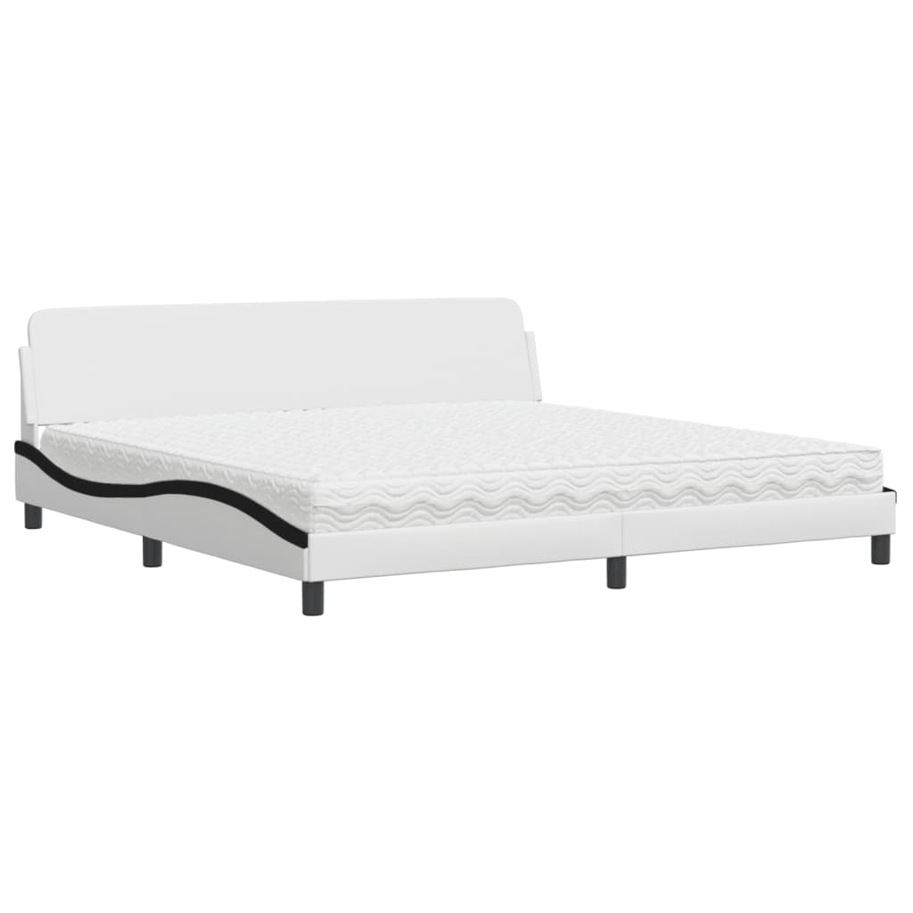 Bed met matras kunstleer wit en zwart 200x200 cm