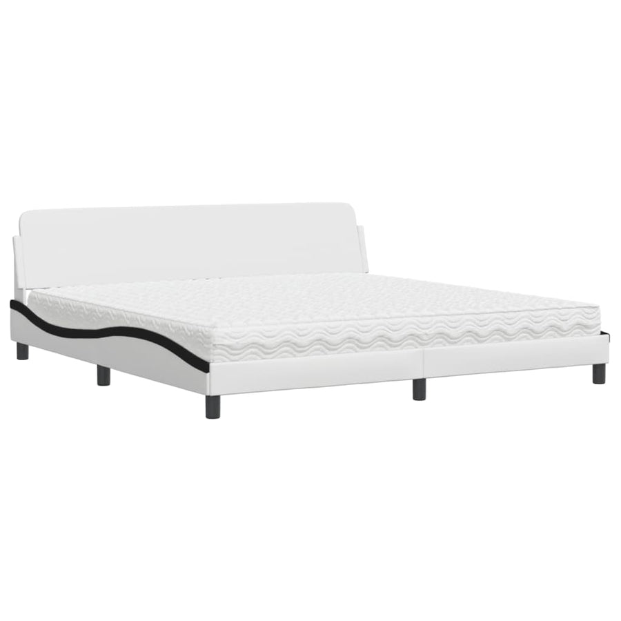 Bed met matras kunstleer wit en zwart 200x200 cm