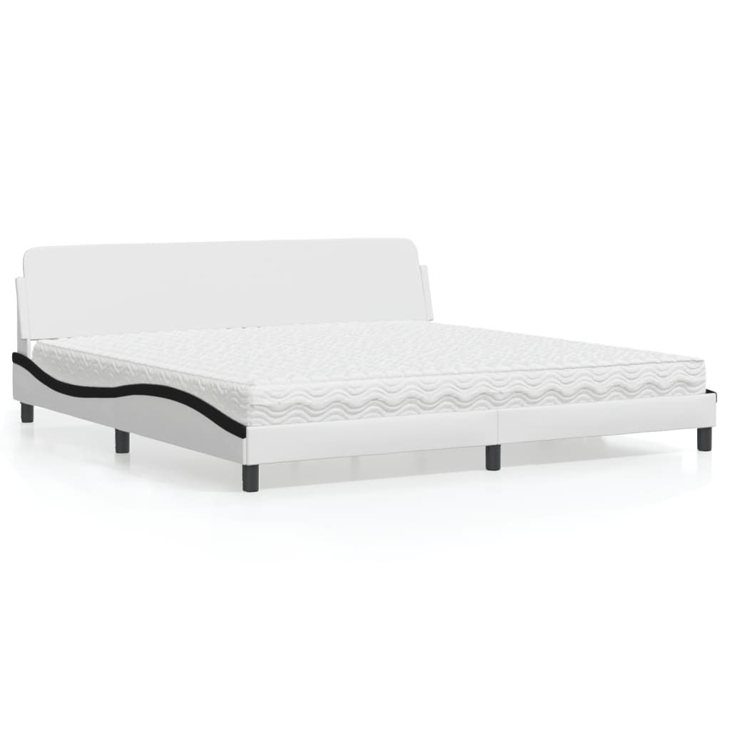 Bed met matras kunstleer wit en zwart 200x200 cm