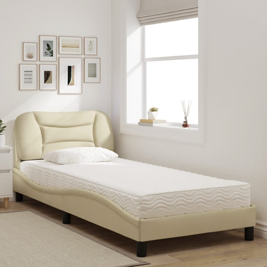 Bed met matras stof crèmekleurig 80x200 cm