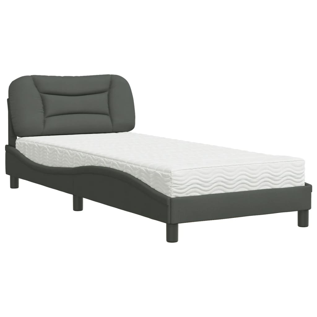Bed met matras stof donkergrijs 90x190 cm