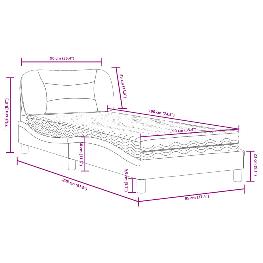 Bed met matras stof donkergrijs 90x190 cm