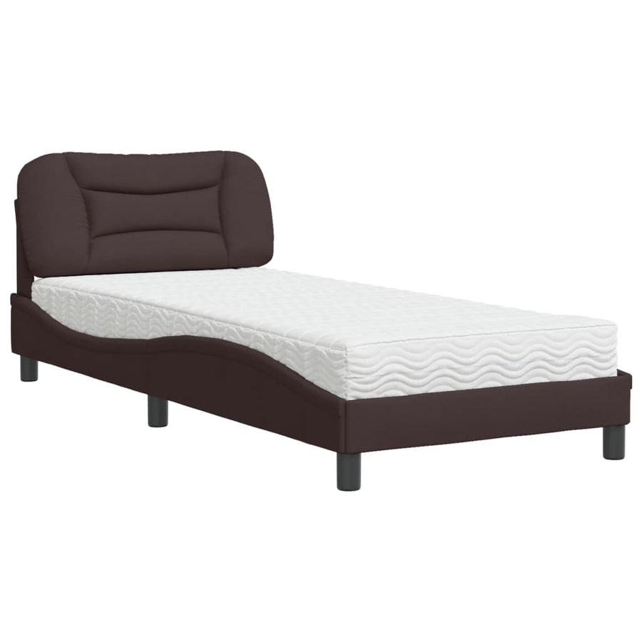 Bed Met Matras Stof 90 x 190 cm Donkerbruin