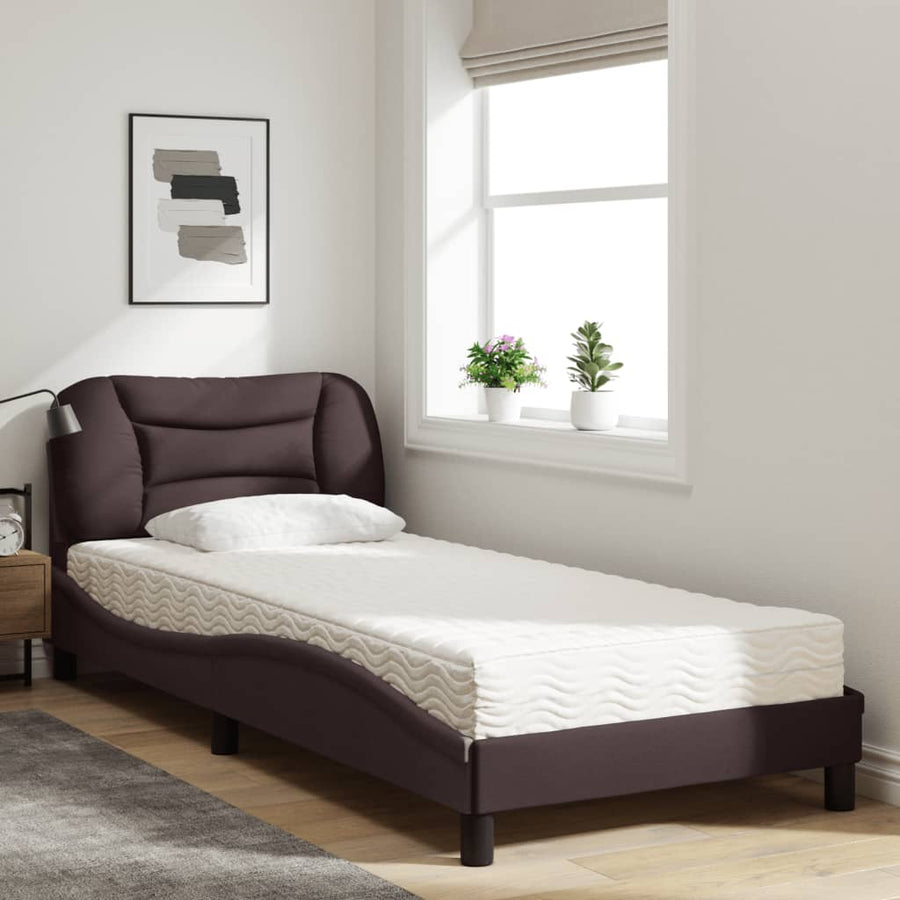 Bed Met Matras Stof 90 x 190 cm Donkerbruin