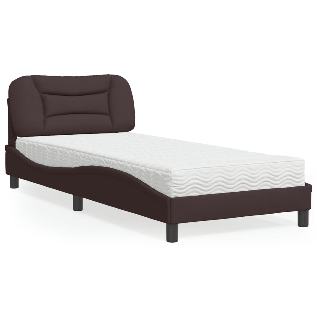 Bed Met Matras Stof 90 x 190 cm Donkerbruin