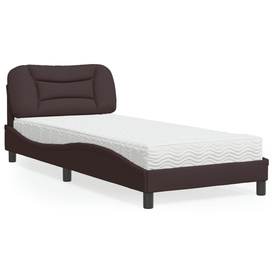 Bed Met Matras Stof 90 x 190 cm Donkerbruin