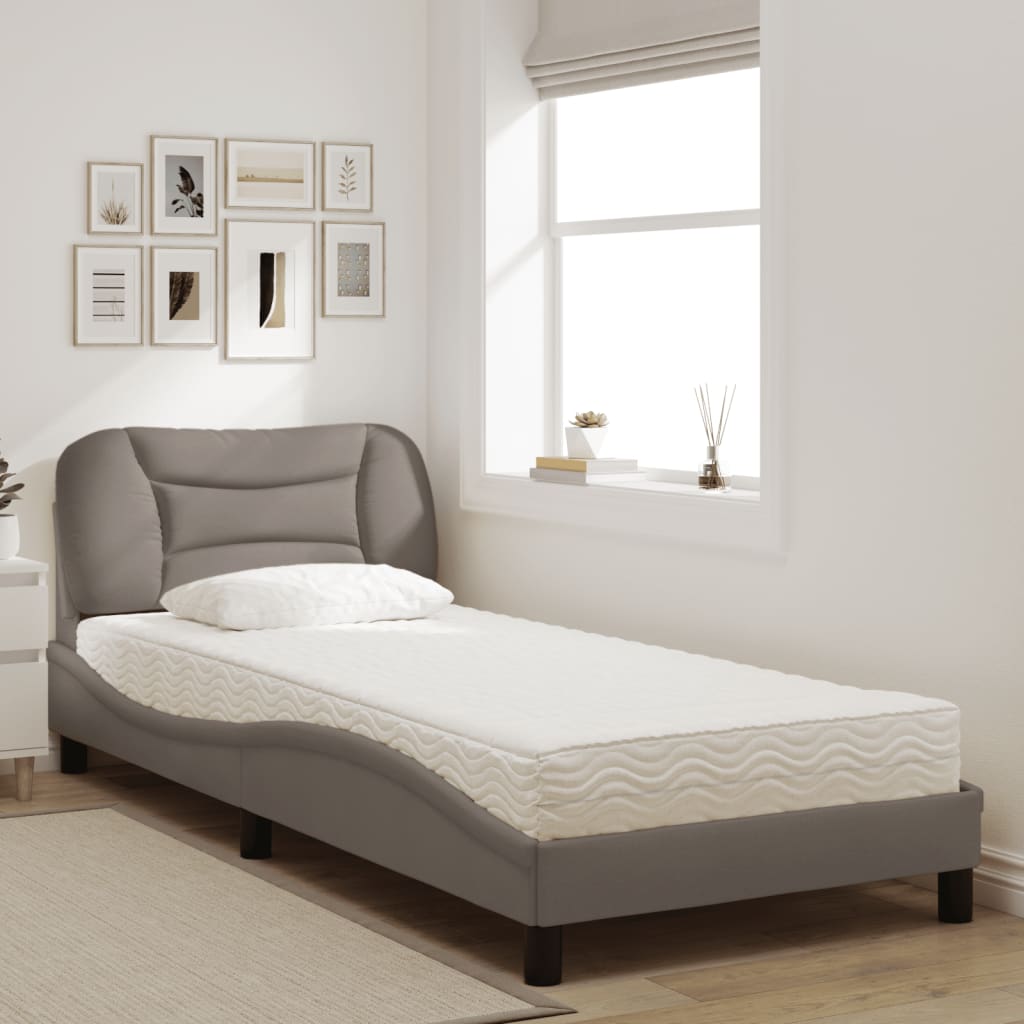 Bed Met Matras "Hvar" Stof 90 x 190 cm Taupe