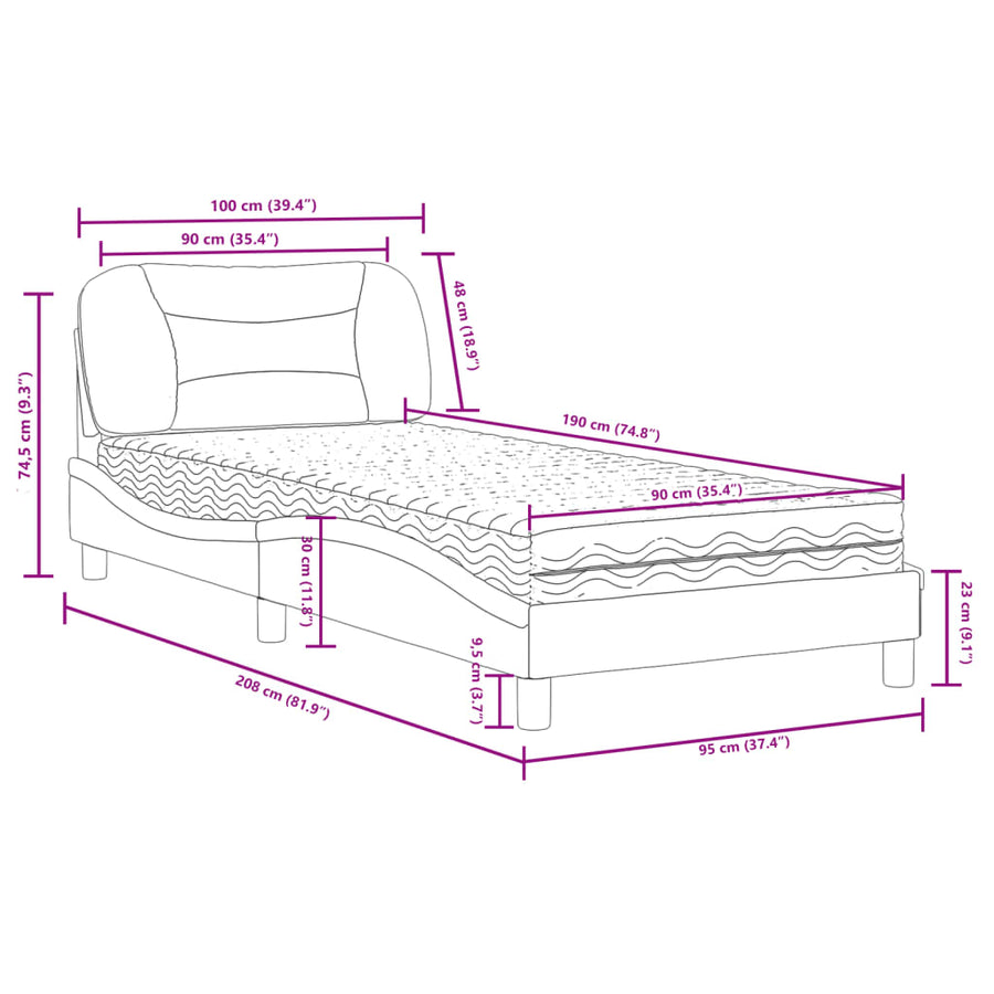 Bed Met Matras "Hvar" Stof 90 x 190 cm Taupe