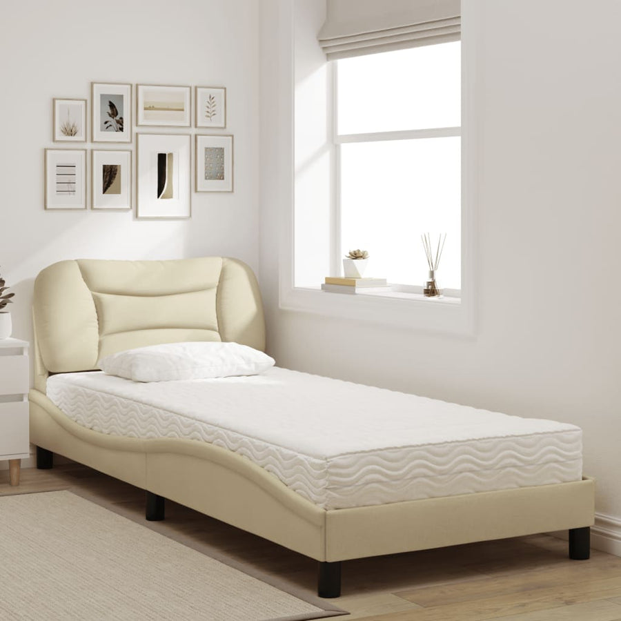 Bed met matras "Hvar" stof crèmekleurig 90x190 cm
