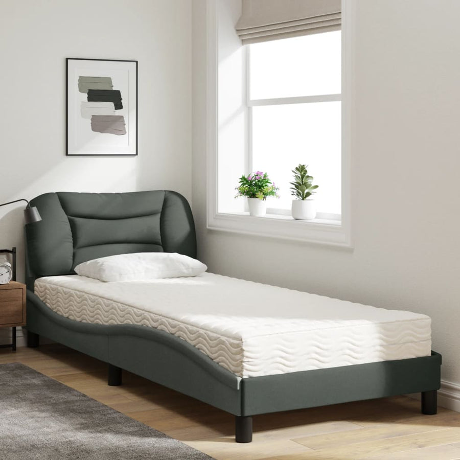 Bed met matras stof donkergrijs 90x200 cm