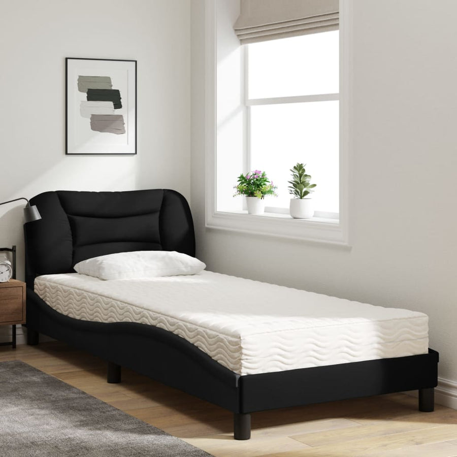 Bed met matras stof zwart 90x200 cm