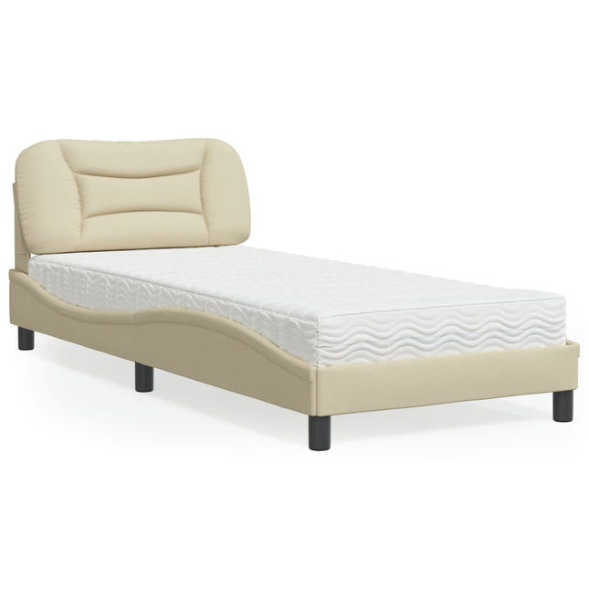 Bed met matras stof crèmekleurig 90x200 cm