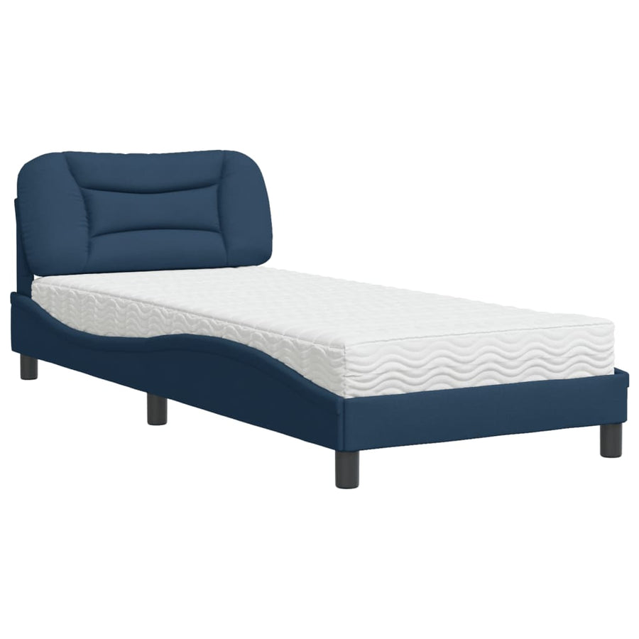 Bed met matras stof blauw 90x200 cm