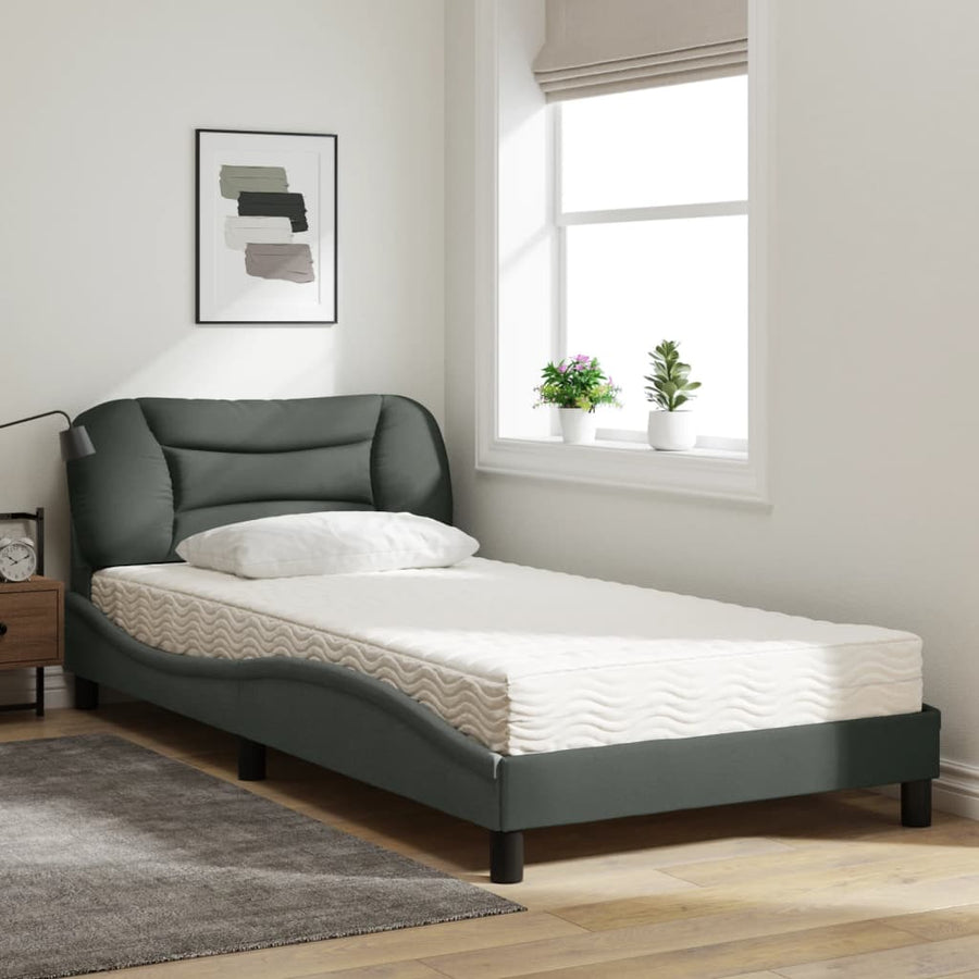 Bed met matras stof donkergrijs 100x200 cm