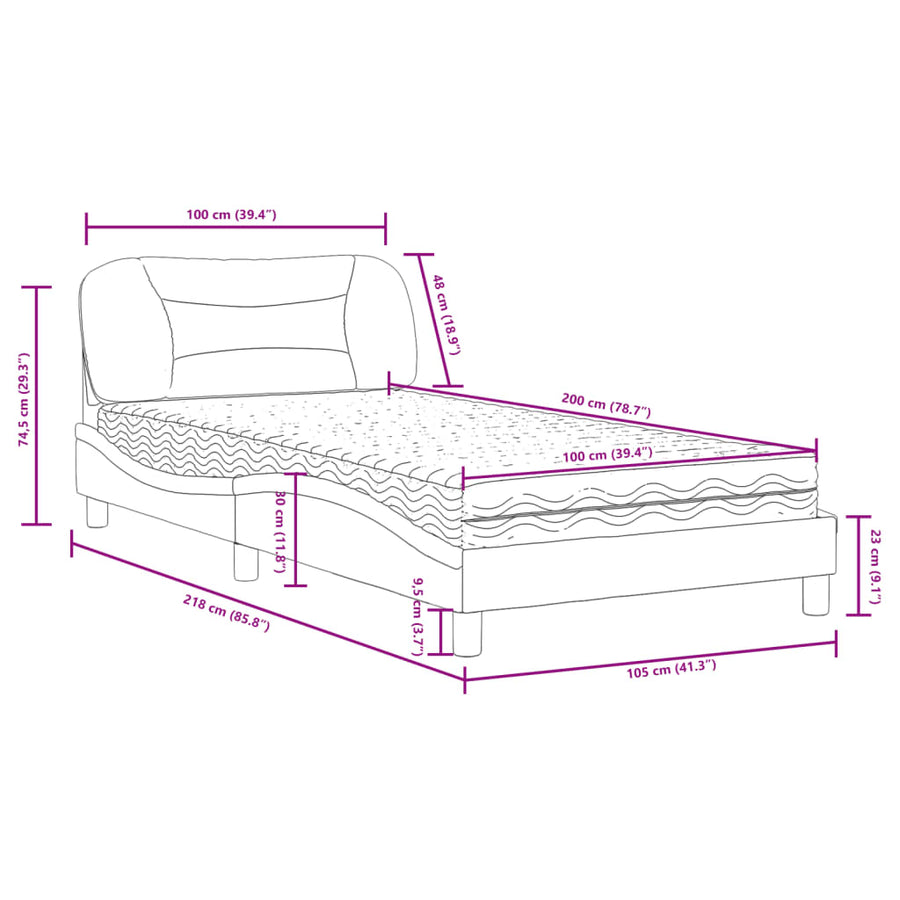 Bed met matras stof donkergrijs 100x200 cm