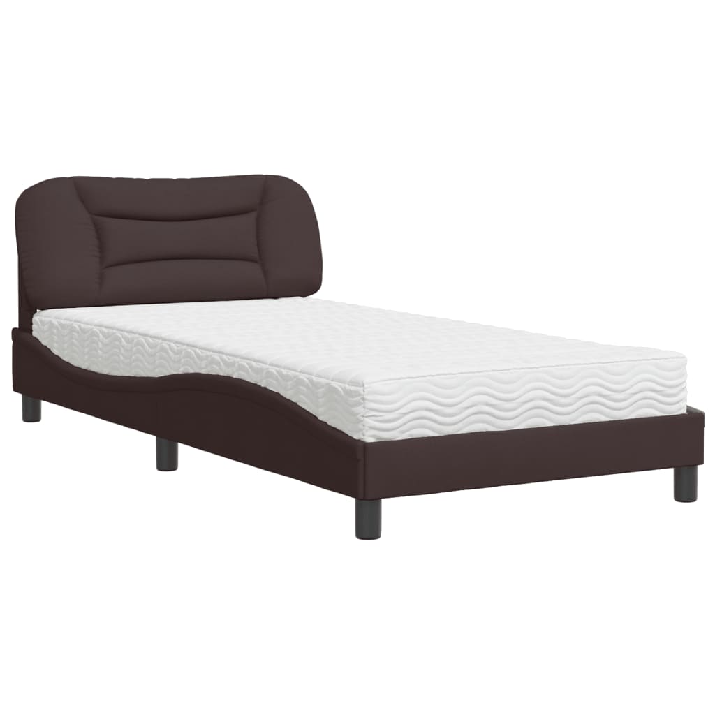 Bed met matras "Hvar" stof donkerbruin 100x200 cm