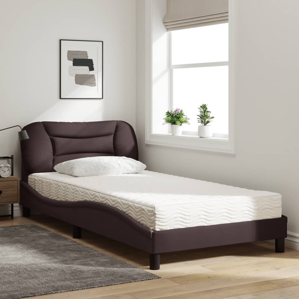 Bed met matras "Hvar" stof donkerbruin 100x200 cm
