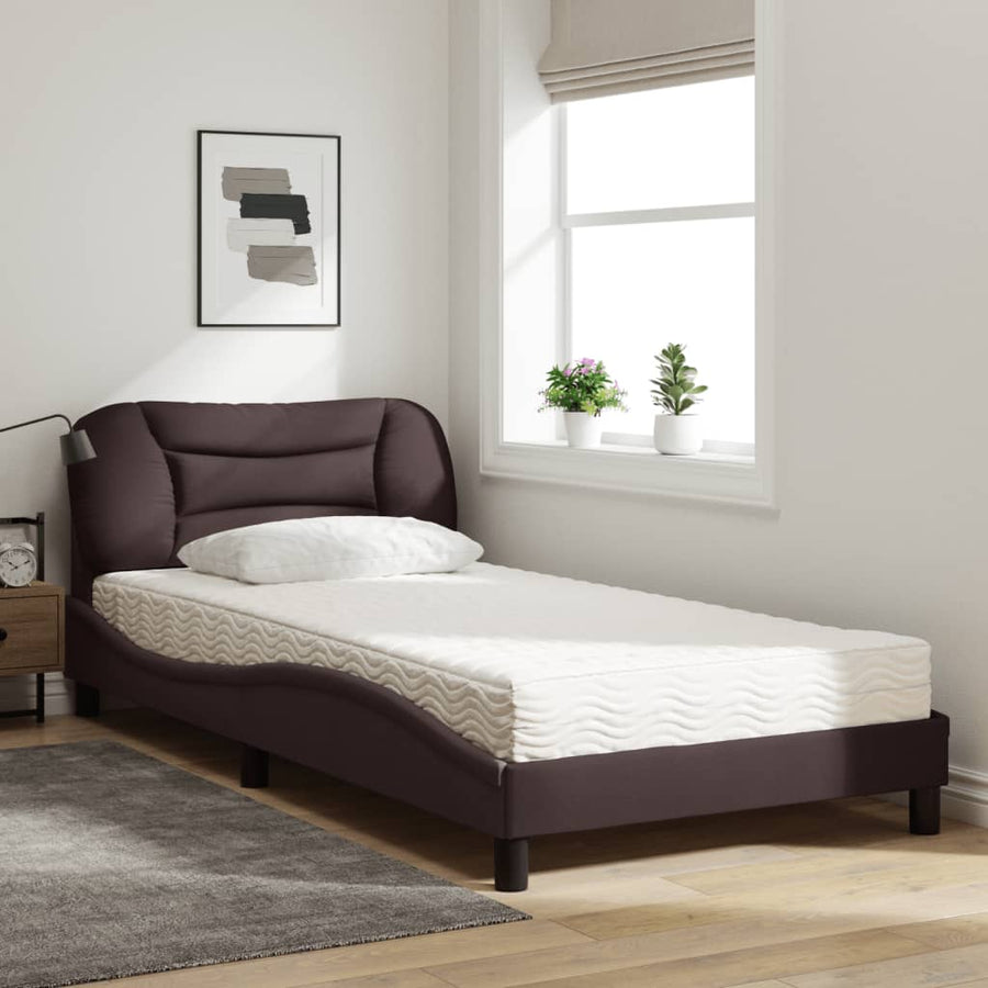 Bed met matras "Hvar" stof donkerbruin 100x200 cm