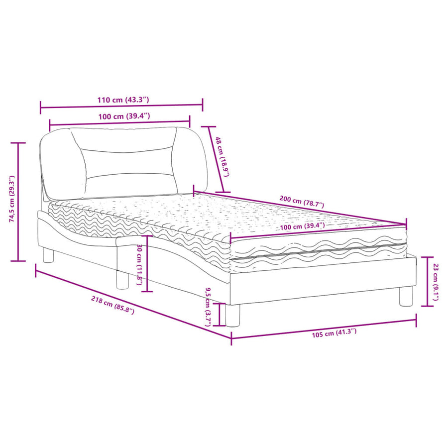 Bed met matras "Hvar" stof donkerbruin 100x200 cm
