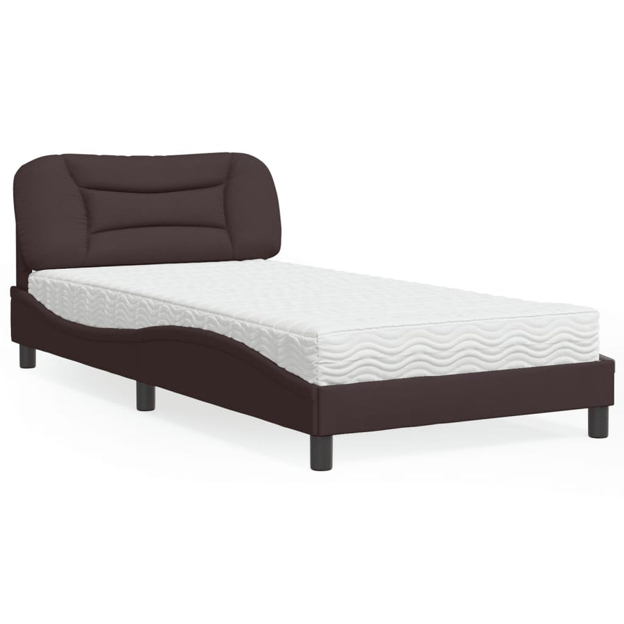 Bed met matras "Hvar" stof donkerbruin 100x200 cm