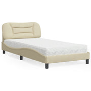 Bed met matras 100x200 cm crèmekleurig stof
