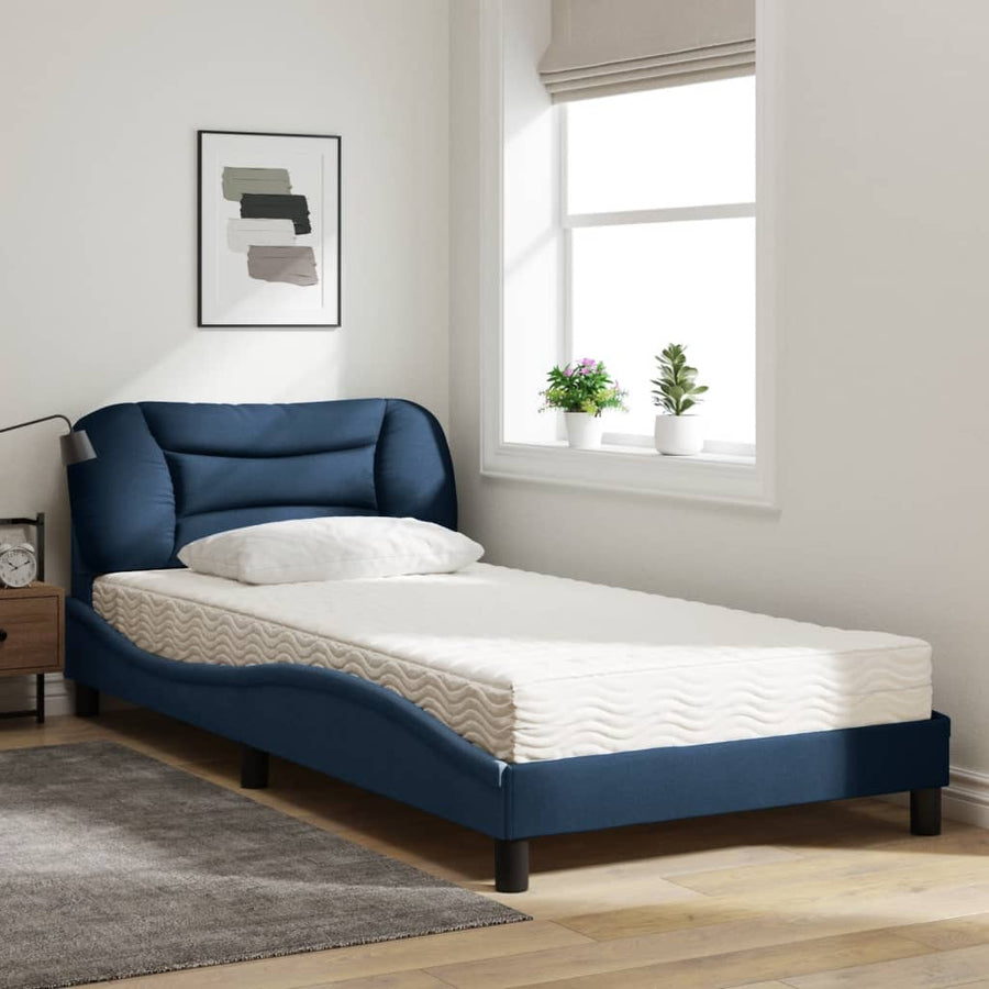 Bed met matras stof blauw 100x200 cm