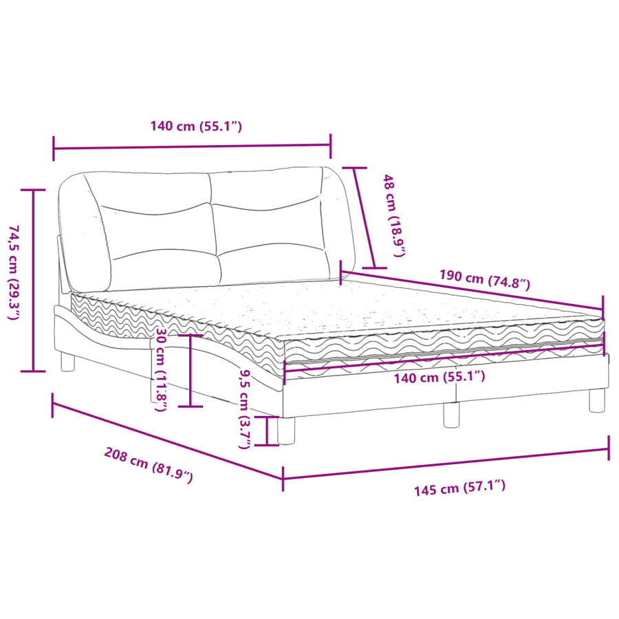 Bed met matras stof taupe 140x190 cm