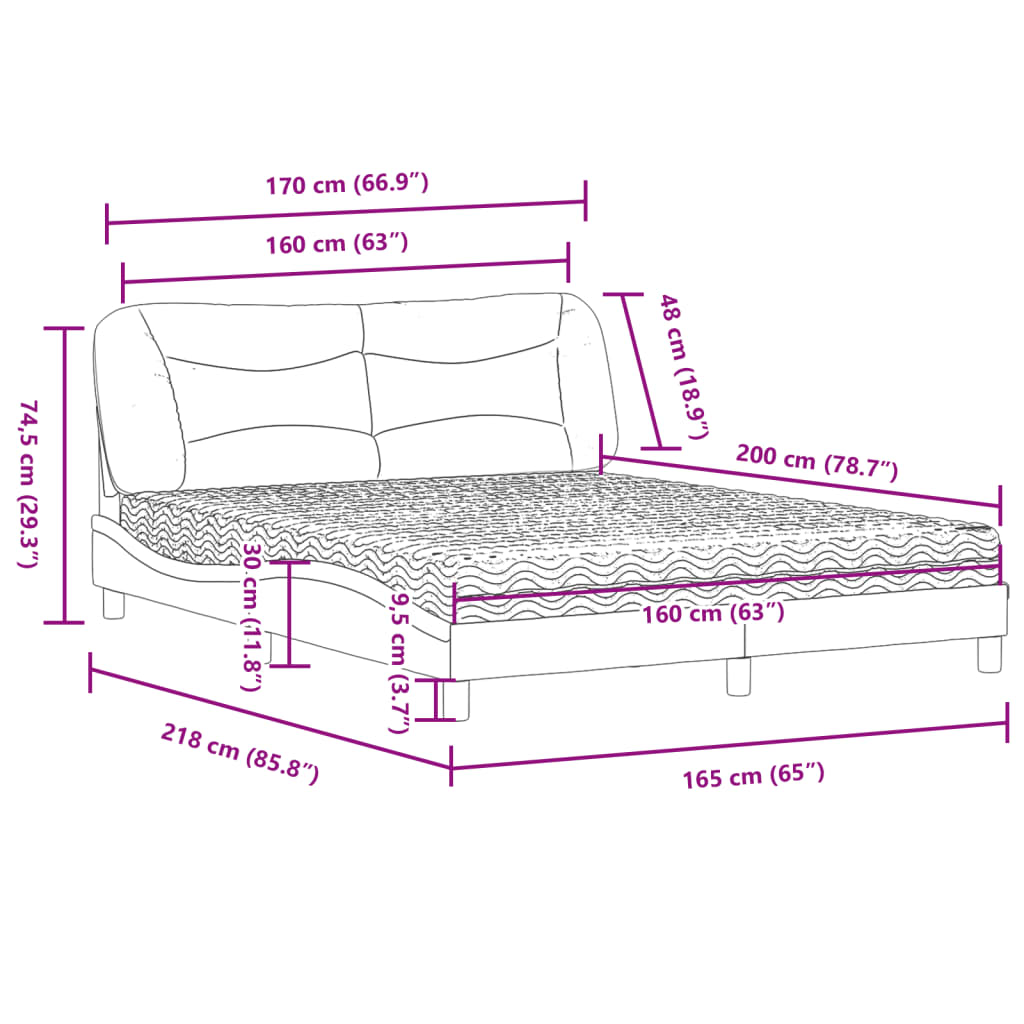 Bed met matras "Hvar" stof donkerbruin 160x200 cm
