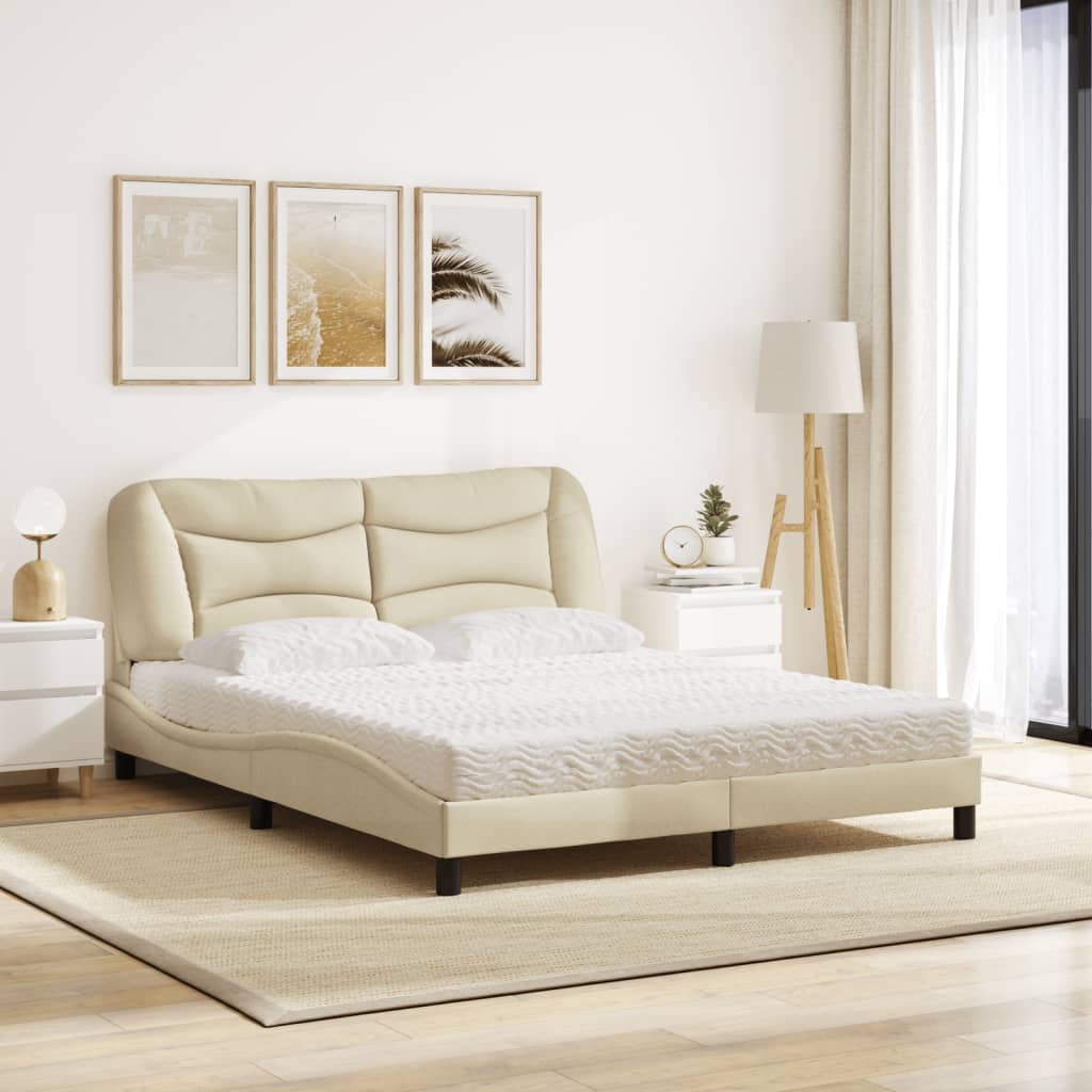 Bed met matras stof crèmekleurig 160x200 cm