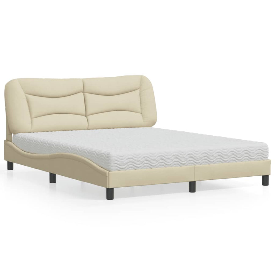Bed met matras stof crèmekleurig 160x200 cm