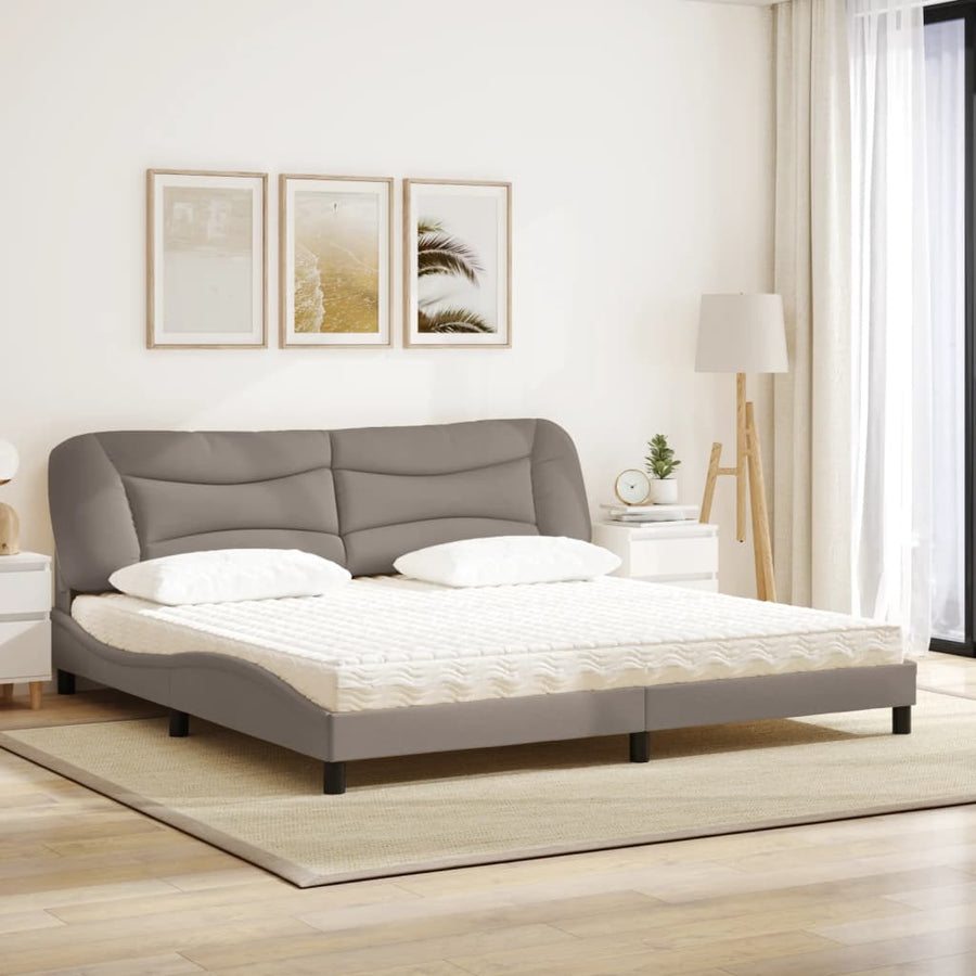 Bed Met Matras Stof 200 x 200 cm Taupe
