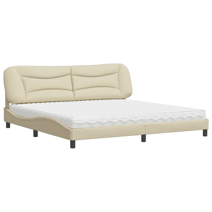 Bed Met Matras Stof Kleurig 200 x 200 cm Crème