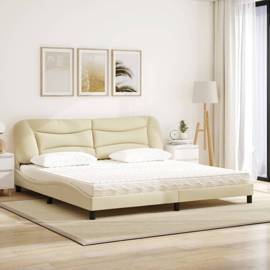 Bed Met Matras Stof Kleurig 200 x 200 cm Crème