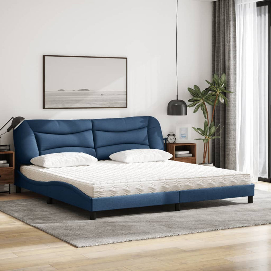 Bed Met Matras Stof 200 x 200 cm Blauw