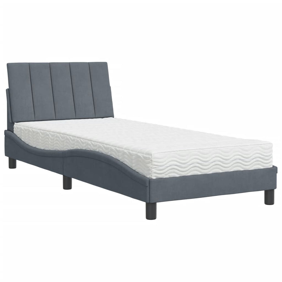 Bed met matras fluweel donkergrijs 80x200 cm