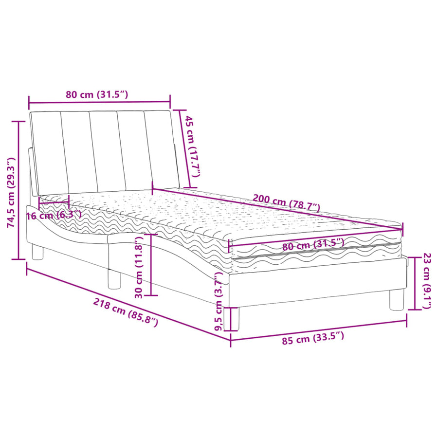 Bed met matras fluweel donkergrijs 80x200 cm