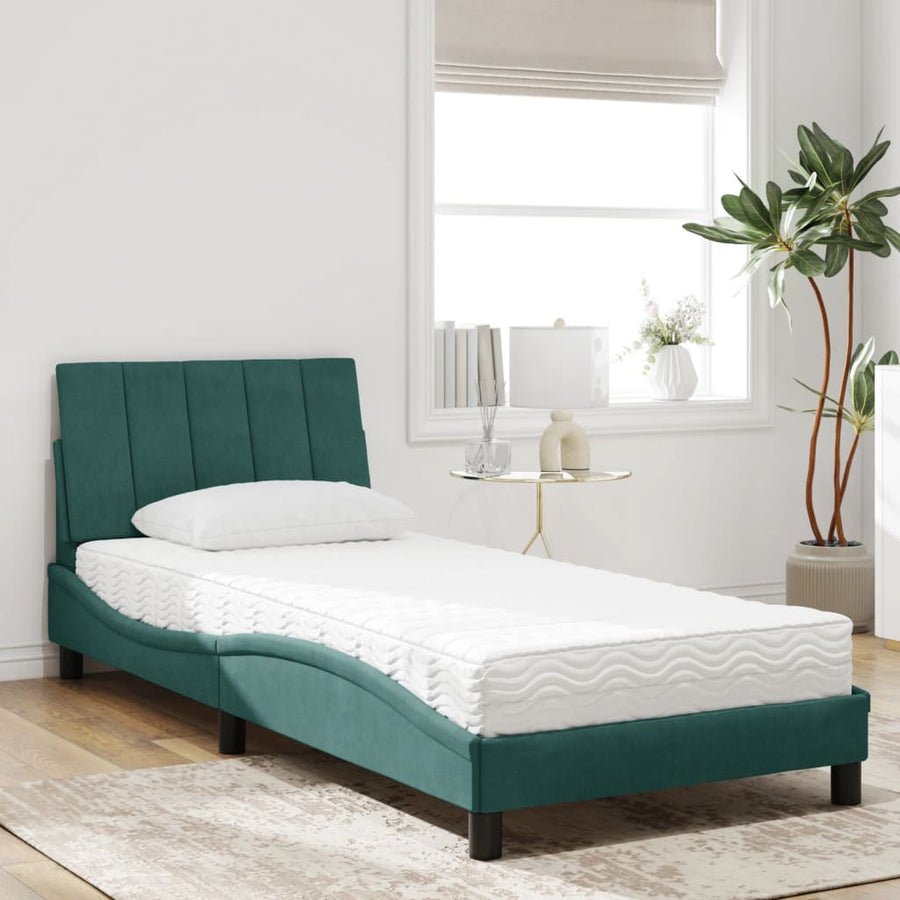 Bed Met Matras Fluweel 80 x 200 cm Donkergroen