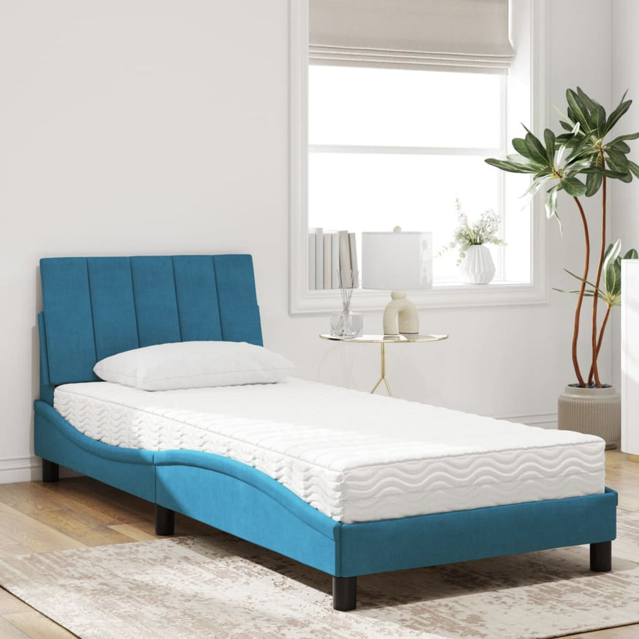 Bed met matras fluweel blauw 80x200 cm