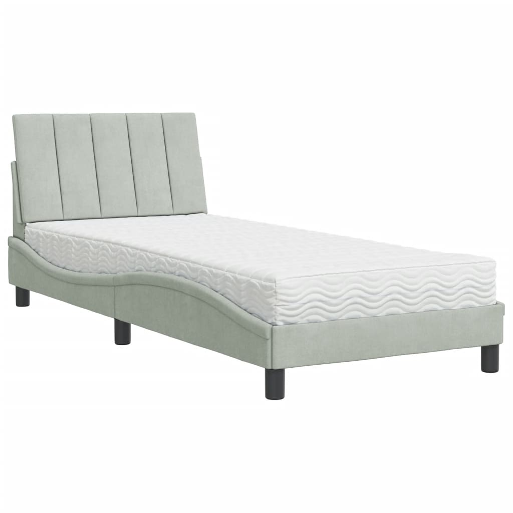 Bed met matras fluweel lichtgrijs 90x190 cm