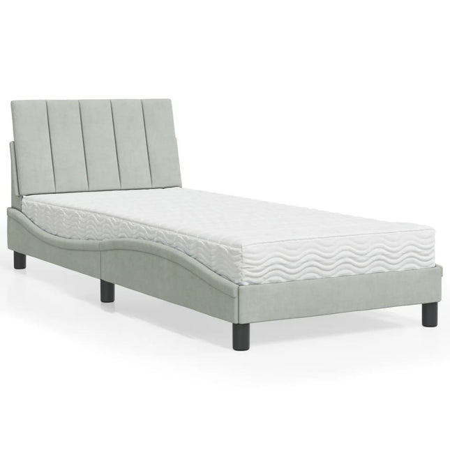 Bed met matras fluweel lichtgrijs 90x190 cm