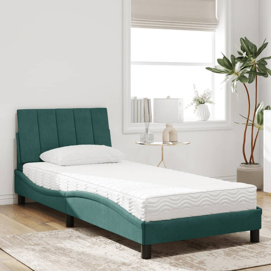 Bed met matras fluweel donkergroen 90x190 cm