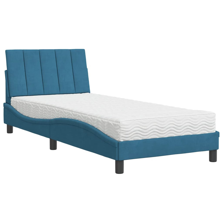 Bed Met Matras Fluweel Blauw 90X190 Cm