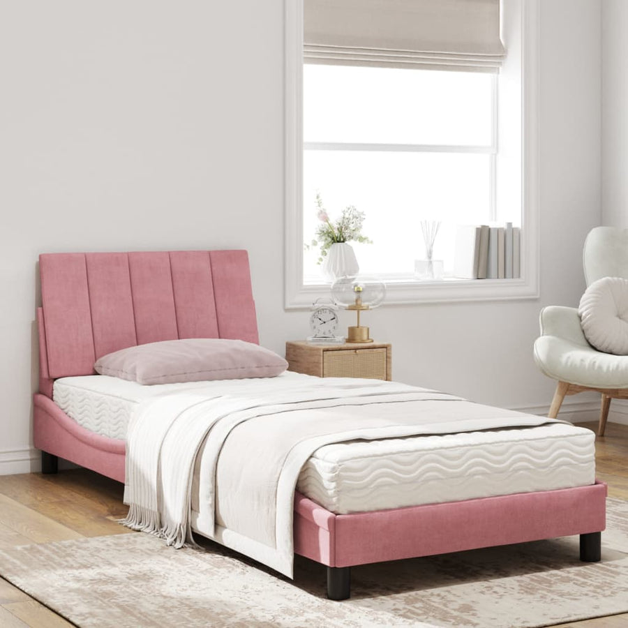 Bed Met Matras Fluweel 90 x 190 cm Roze